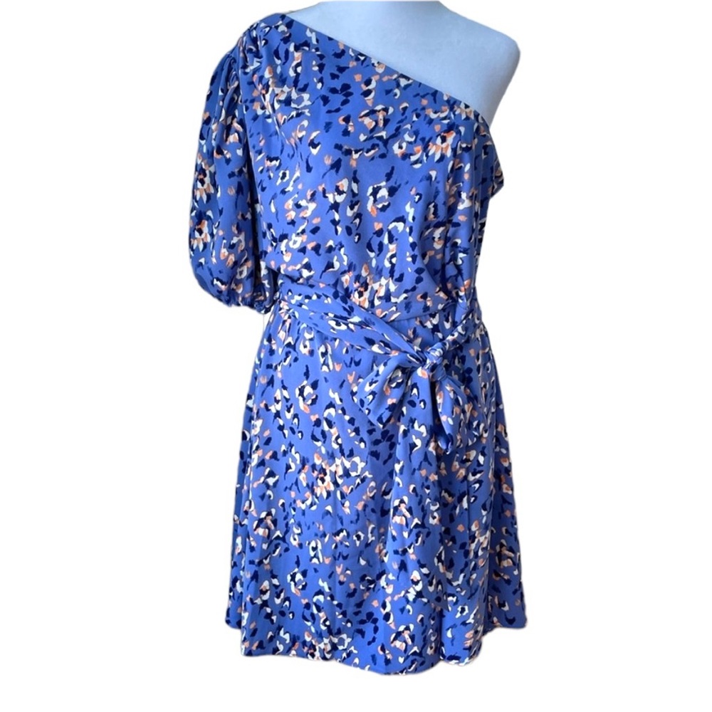 Nine West Purple Leopard Print One Shoulder Belted Dress Size Large